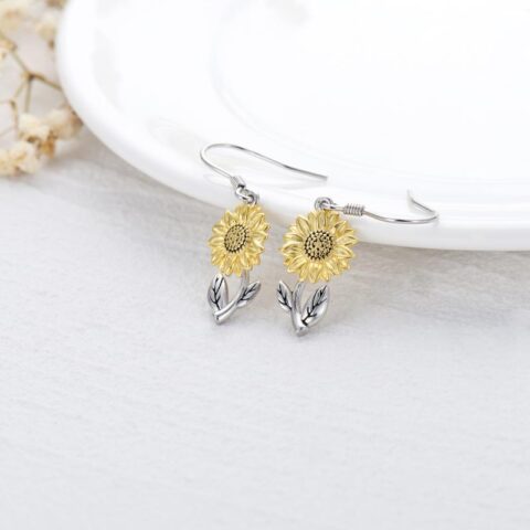 925 Sterling Silver Sunflower Dangle Earrings