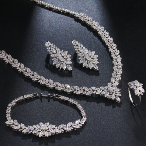 Zircon Bridal Tassel necklace Earring Set