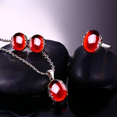 Red Zircon Bridal Jewelry Set