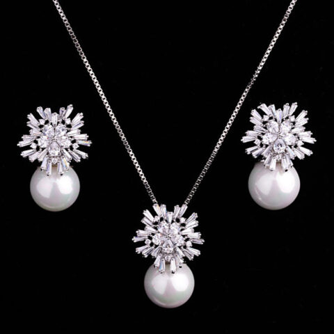 Luxurious Korean Pearl and Zircon Jewelry Set