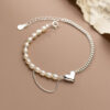 Silver Love Pearl Chain Bracelet