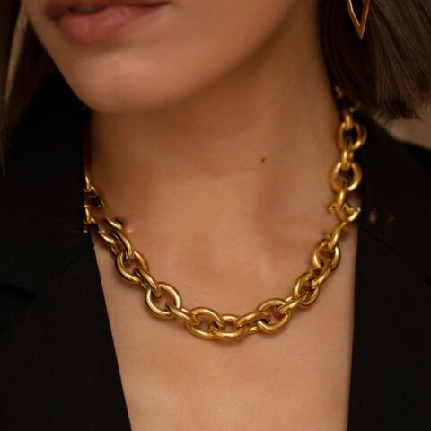 Large Thick Metallic Chain Gold Necklace