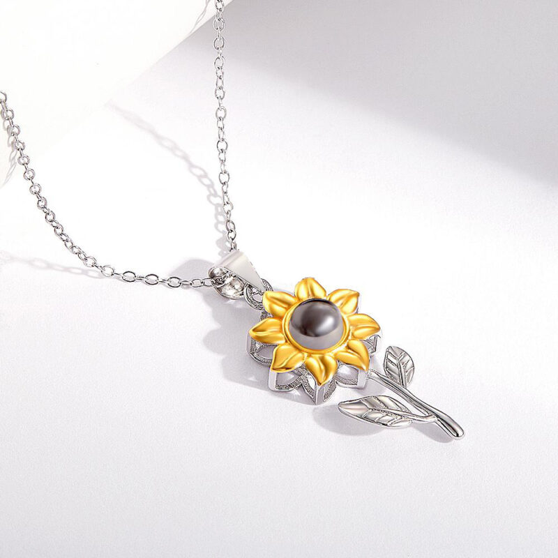 925 Silver Sunflower Projection Necklace - Discover Hidden Messages