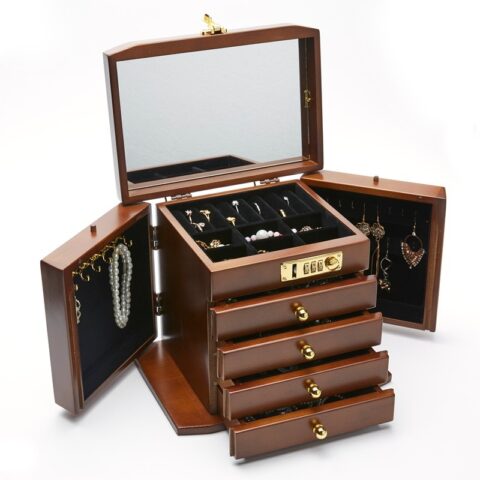 Wooden Jewelry Box with Combination Lock