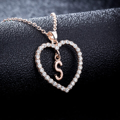 26 Initial Letters Diamond Peach Heart Necklace