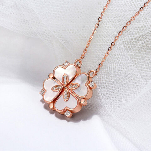 Elegant Net Red Clover Enamel Necklace - 4-Leaf Charm for woman