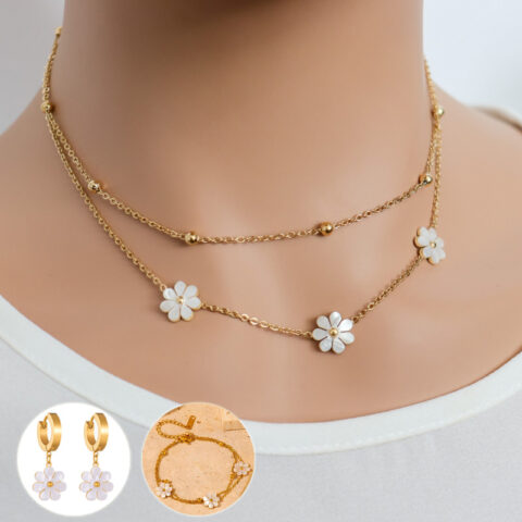 Flower Necklace and Earrings Set