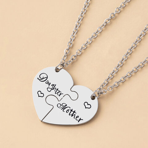 Mother Daughter heart Puzzle Necklace