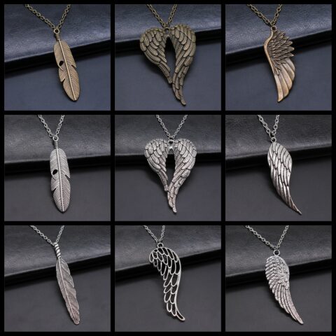 Bird Wing Feather Metal Chain Pendant Necklace